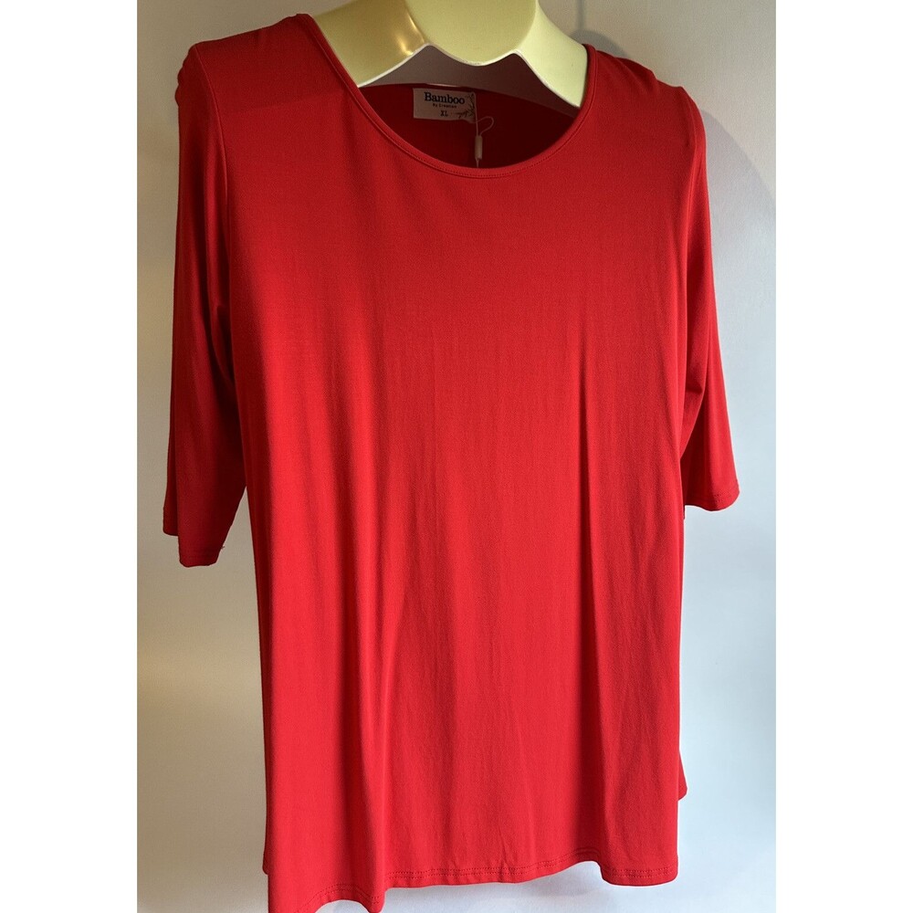 Women's XL Bamboo by Creation Half Length Sleeve Tunic Top Red  Natural Cool
